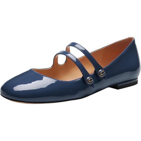 Coach Whitley Mary Jane Flat Women's Size 6.5 Deep Blue Leather Slip On Buckle - Picture 1 of 4